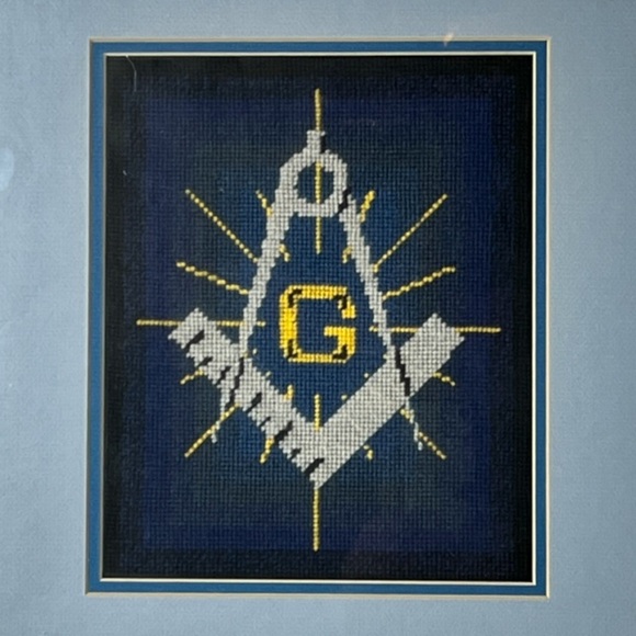 Vintage‎ Masonic Lodge Cross Stitch Gold Framed Matted Handmade Needlework - Picture 2 of 6